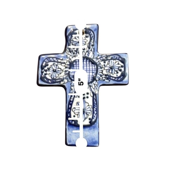 Vintage Hand Painted‎ Talavera Ceramic Mexican Folk Art Wall Cross - Picture 2 of 3